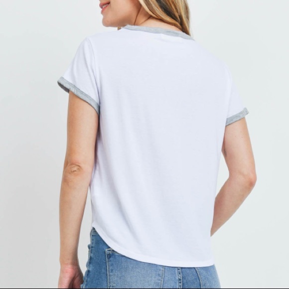 WHITE "THANKFUL GRATEFUL Alive Blessed” graphic print ringer tee, New!🙏🏾 - Picture 7 of 14